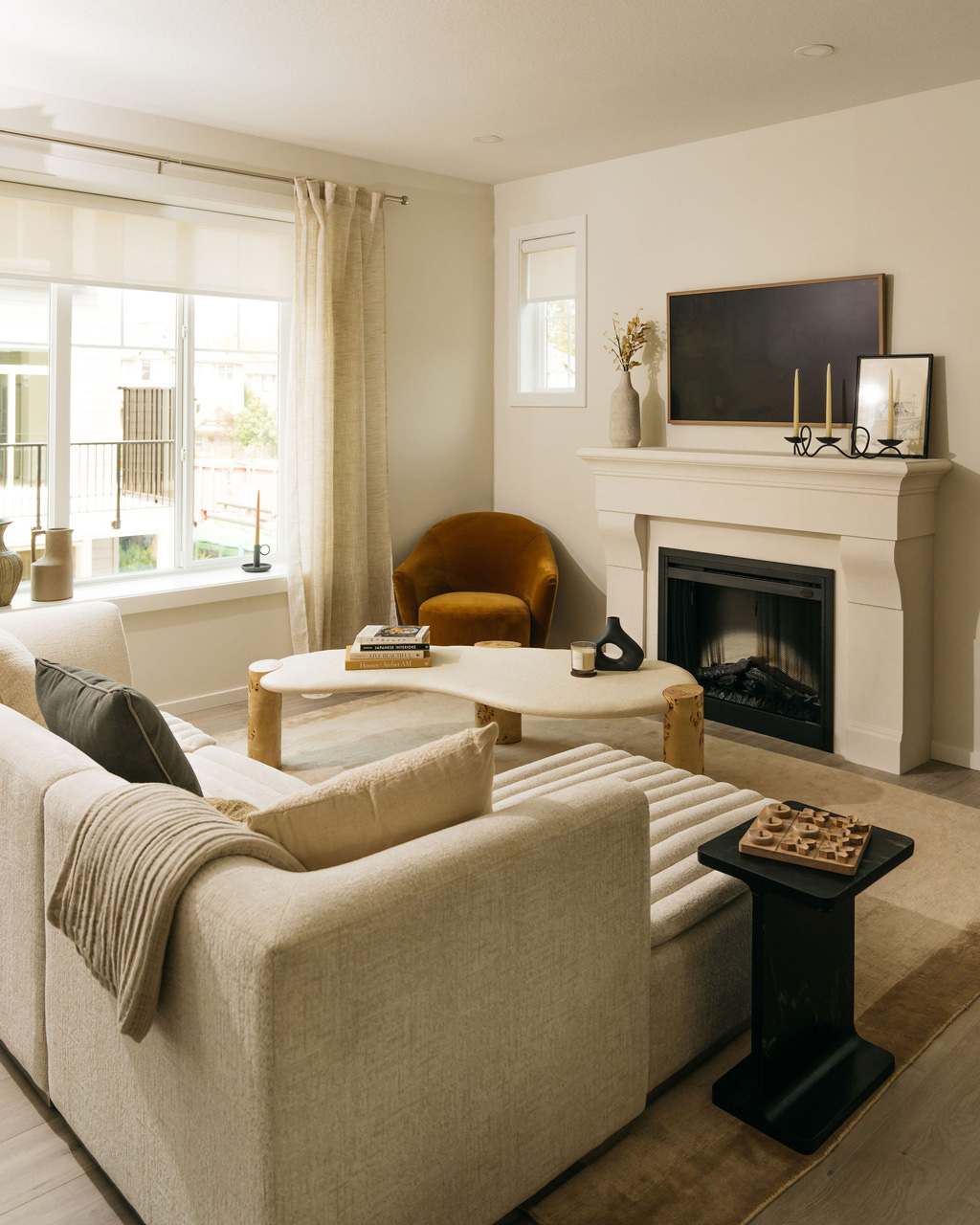 prh project interior living space with fireplace